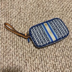 Tori Burch Wristlet Women's Gemini Link Canvas Designer Logo Wallet Bondi Blue